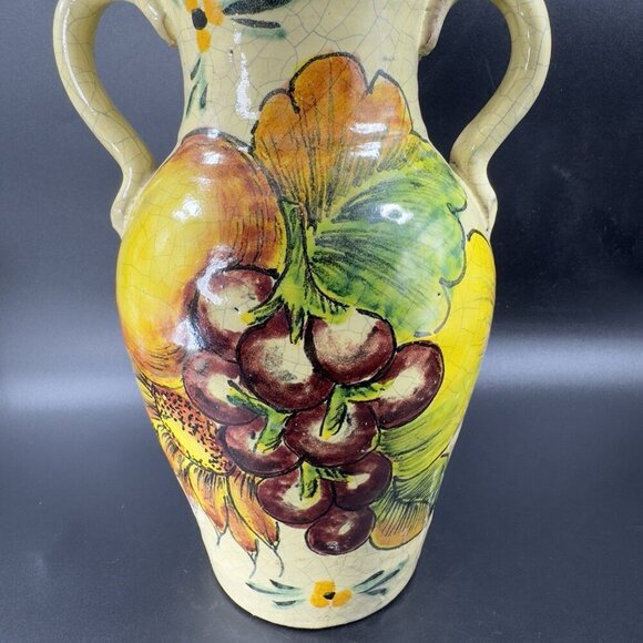 Venetian Italian Pottery Vase Jug With Handles Crackled Glaze Fruit Vegetable - Picture 13 of 16